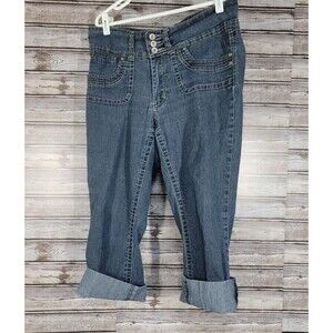 Angels Medium Wash Denim Capri Jeans Cuffed Y2K Contrast Stitch Size 16